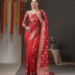 Teal Blue & Gold-Toned Woven Design Zari Organza Bagh Sarees