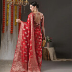 Teal Blue & Gold-Toned Woven Design Zari Organza Bagh Sarees
