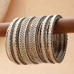 Jazz Set Of 18 Silver-Plated Oxidised Textured Bangles
