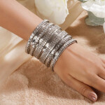 Jazz Set Of 18 Silver-Plated Oxidised Textured Bangles