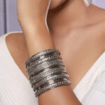 Jazz Set Of 18 Silver-Plated Oxidised Textured Bangles