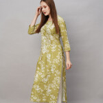 Floral Embroidered Thread Work Regular Kurta