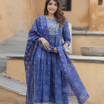 Notch Neck Bandhani Embroidered Regular Thread Work Pure Cotton Kurta Set