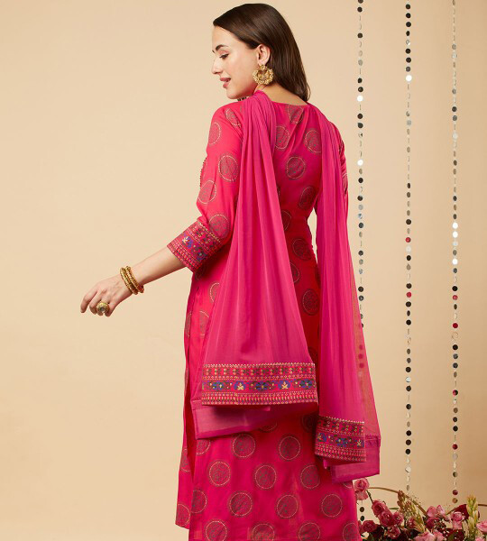 Ethnic Motifs Yoke Design Gotta Patti Kurta With Trousers & Dupatta