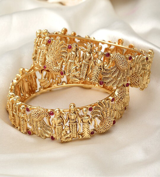 Karatcart Set Of 2 Gold-plated Kundan-studded Bangles