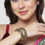 Karatcart Set Of 2 Gold-plated Kundan-studded Antique Bangles