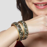 Karatcart Set Of 2 Gold-plated Kundan-studded Antique Bangles