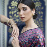 Mitera Navy Blue & Pink Floral Zari Silk Blend Banarasi Saree