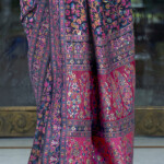 Mitera Navy Blue & Pink Floral Zari Silk Blend Banarasi Saree