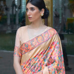 Mitera Navy Blue & Pink Floral Zari Silk Blend Banarasi Saree