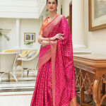 Pink & Gold-Toned Woven Design Zari Silk Blend Patola Saree