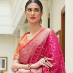 Pink & Gold-Toned Woven Design Zari Silk Blend Patola Saree