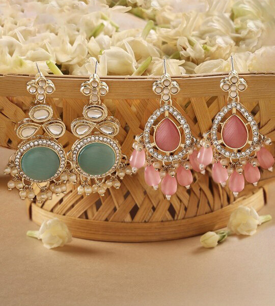Zaveri Pearls Set Of 2 Gold-Plated Drop Earrings