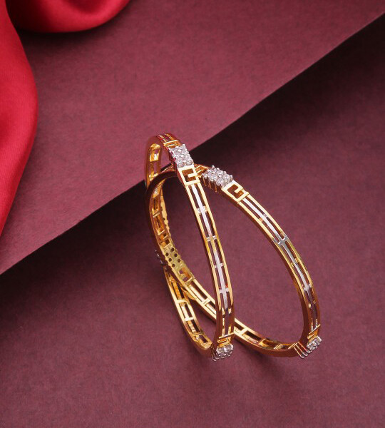 Priyaasi Set of 2 Silver-Toned Gold-Plated AD Studded Handcrafted Bangles