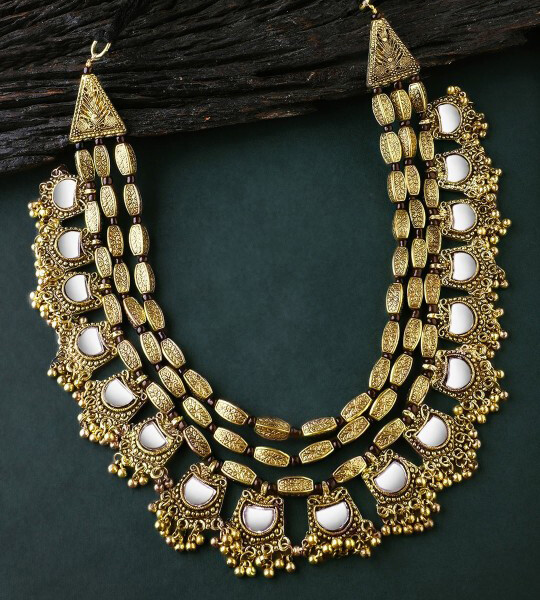Silver & Gold-Toned Oxidised Alloy Handcrafted Necklace
