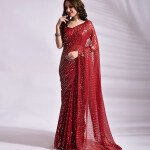 Red Embellished Sequinned Pure Georgette Saree