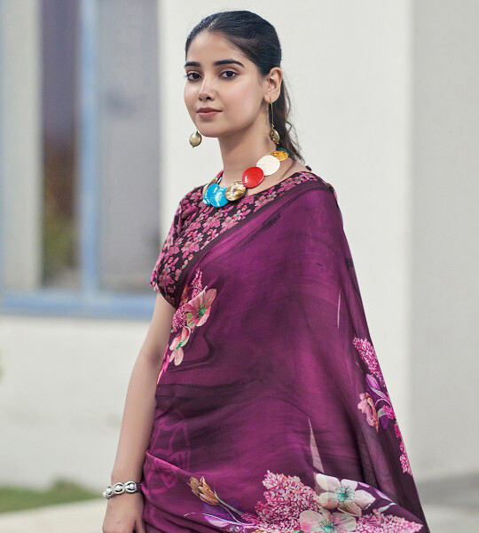 Satrani Floral Satin Saree