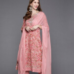 Women Pink Printed Gotta Patti Pure Cotton Kurta with Trousers & Dupatta