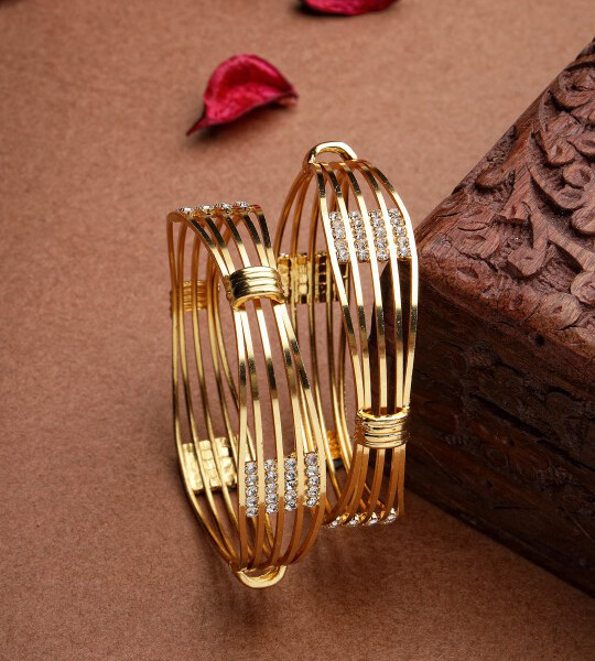Set of 2 Gold Plated American Diamond-Studded Bangles