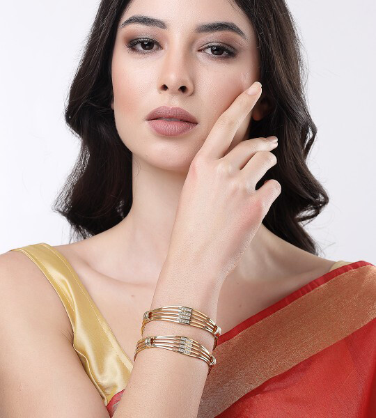 Set of 2 Gold Plated American Diamond-Studded Bangles