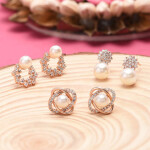Zaveri Pearls Pack of 3 Gold-Toned Contemporary Studs